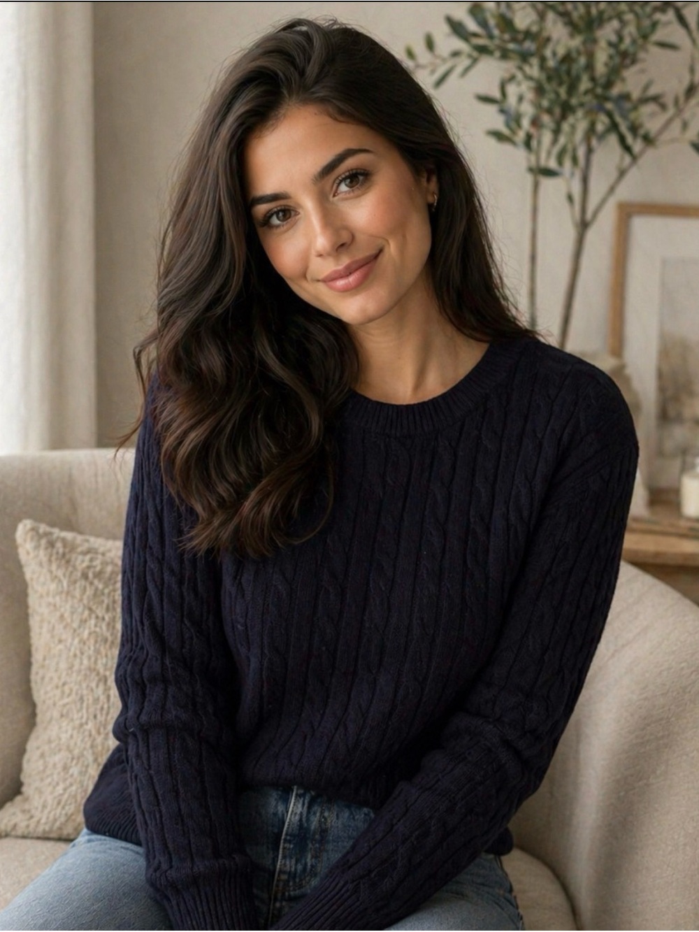 Elegant Dark Blue Cable Knit Sweater NWOT MEDIUM WOMANS